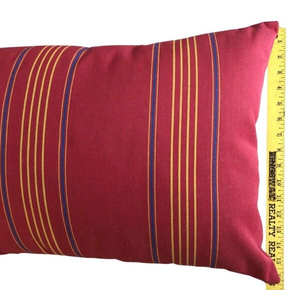 Pottery Barn Outdoor Canvas Lumbar Pillow Red Blue Yellow Awning Stripe 16x26 - Picture 7 of 7
